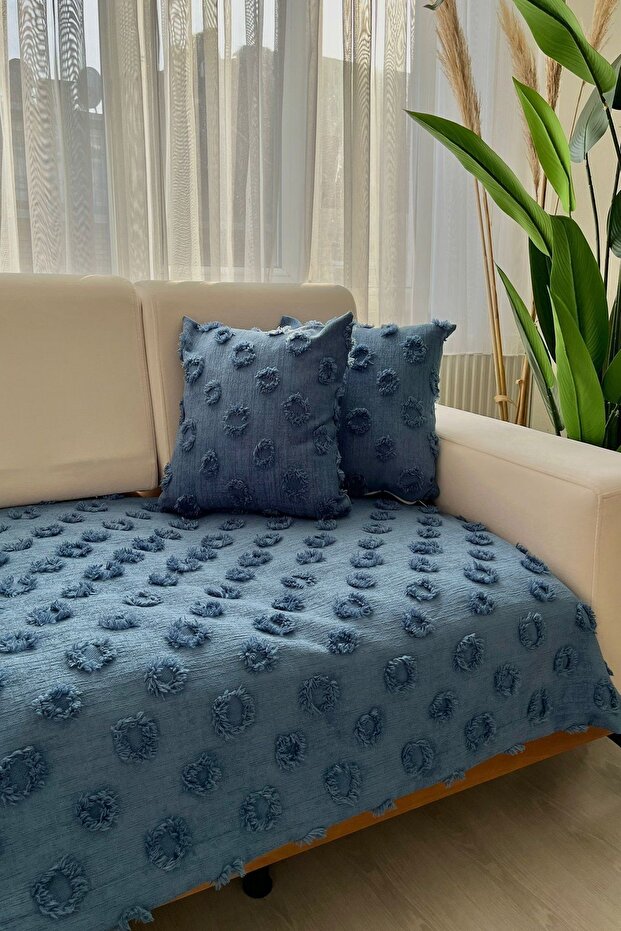 TASSELED SEAT COVER SAX BLUE