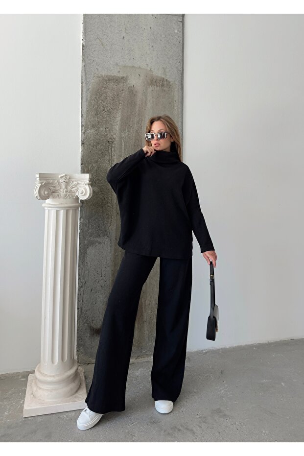 Women's Black High Top Knitwear Set