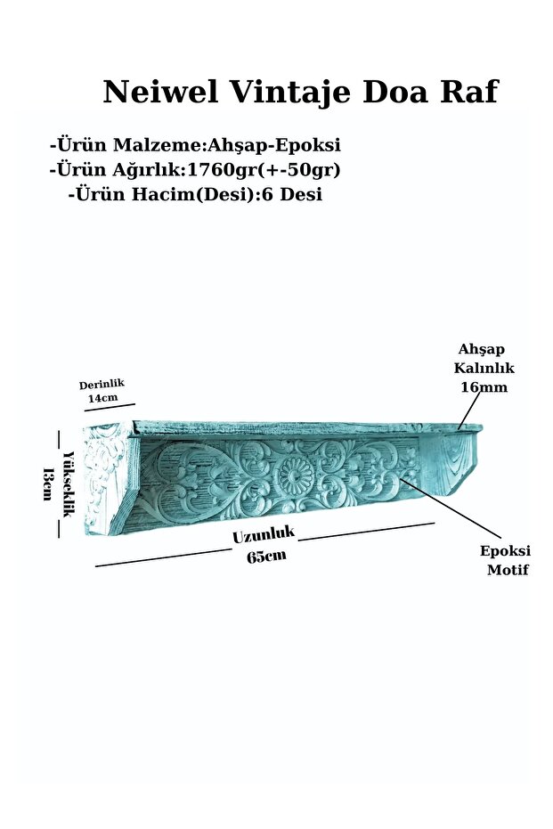 Vintage Doa Eskitme Beyaz Ahşap Raf - 5