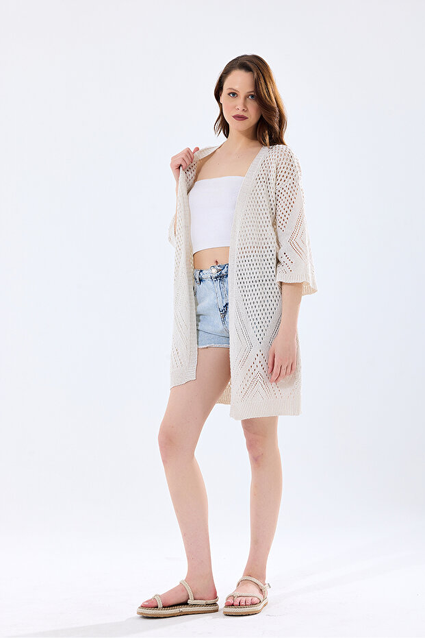 Fileli Delikli Triko Hırka - 6