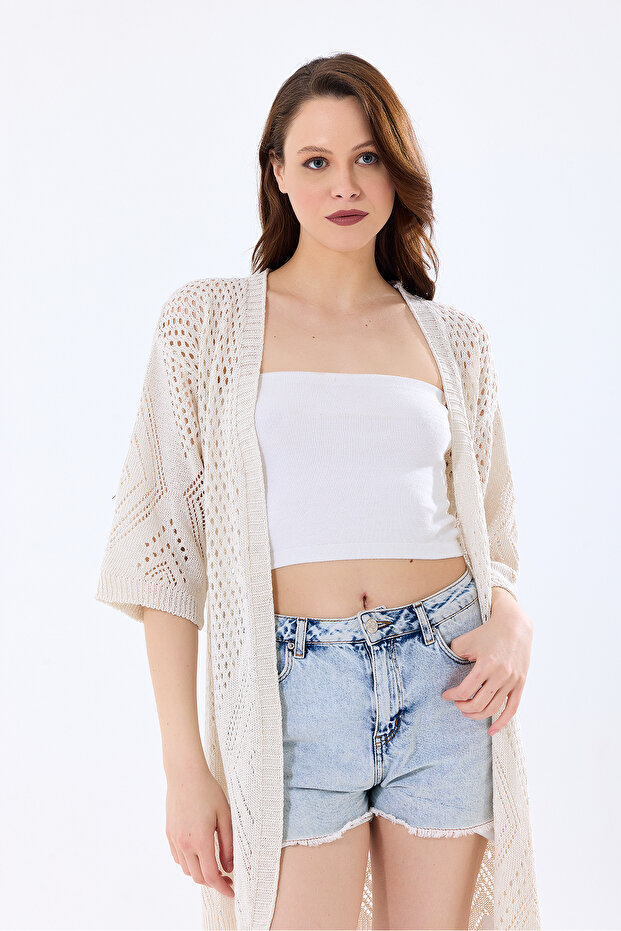 Fileli Delikli Triko Hırka - 1