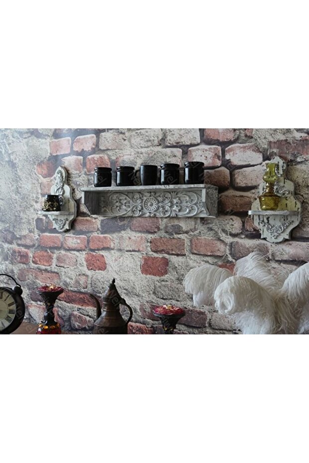 Vintage Doa Eskitme Beyaz Ahşap Raf - 4