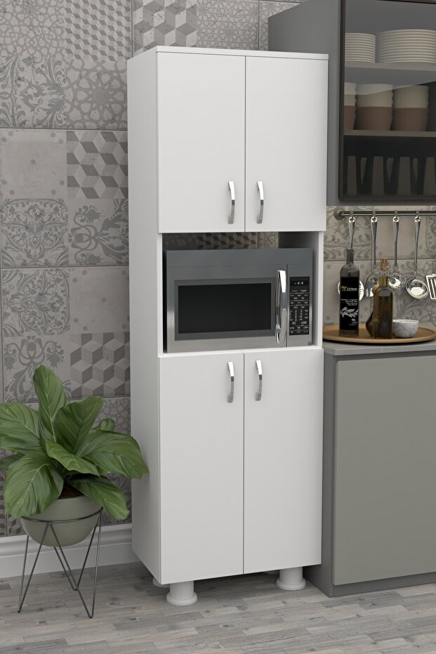 Fırın Mikro Dalga Bölmeli Alt Üst Kapaklı Çok Amaçlı Mutfak Balkon Dolabı Dört Kapaklı, One Size - 1