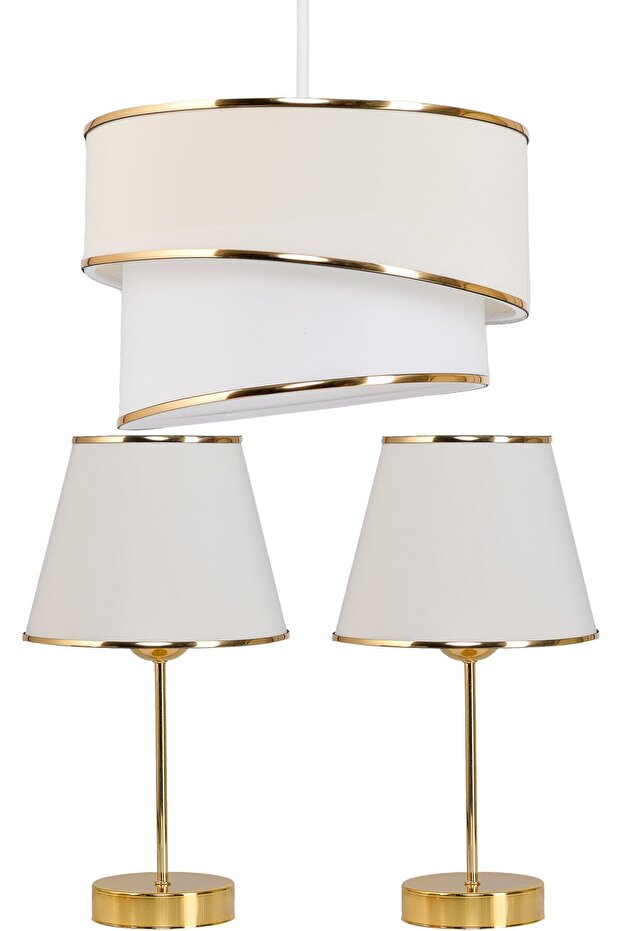 Wind Cake Single Pendant Lamp Chandelier and Gold Lampshade Set Cream