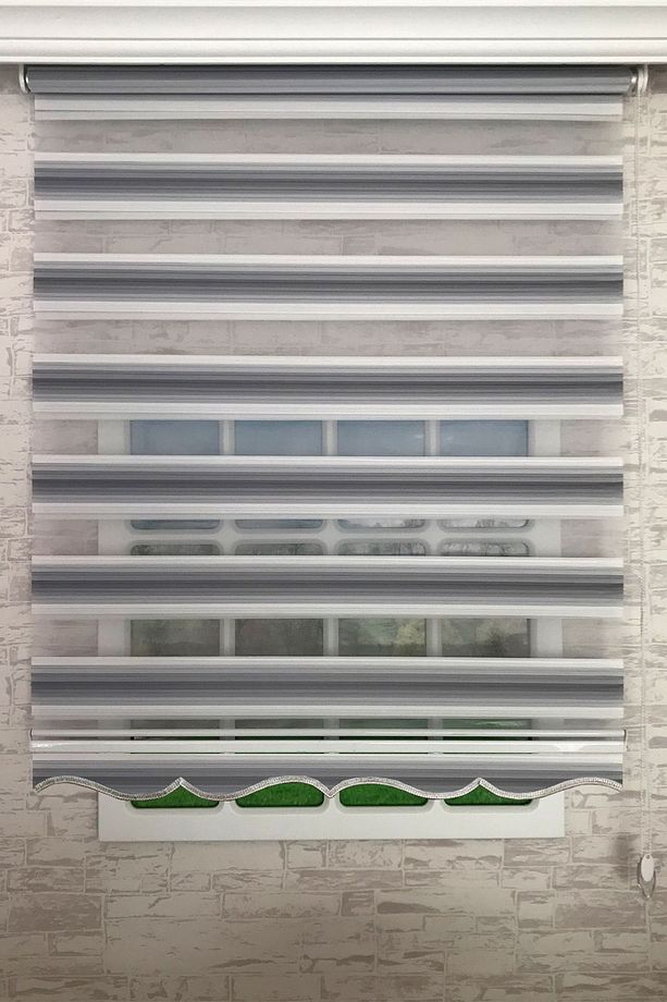 Lüks Gri Geçişli Piliseli (ETEK DİLİMLİ) Zebra Stor Perde - 1