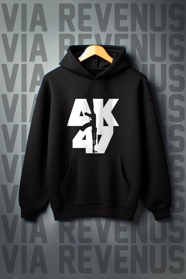 Ak47 Printed Kangaroo Pocket 3 Thread Threaded Oversize Wide Fit Hooded Sweatshirt