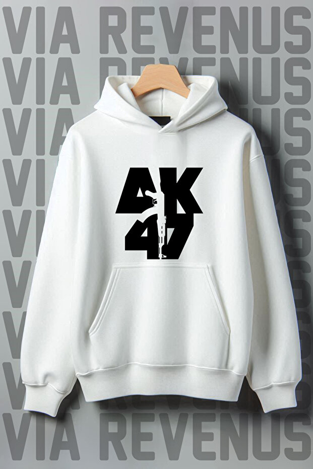 Ak47 Printed Kangaroo Pocket 3 Thread Threaded Oversize Wide Fit Hooded Sweatshirt