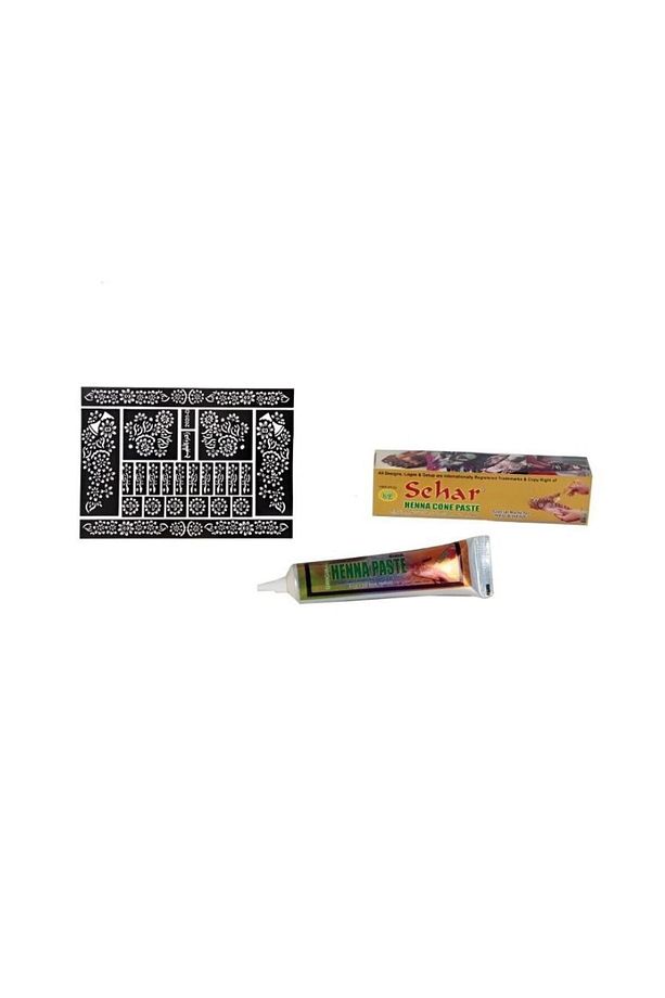 Henna Hint Kınası Kırmızı Ve El Süsleme Şablonu 2 'li Set - 4