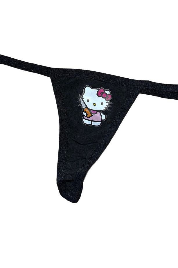 Bıçaklı Siyah Hello Kitty T-String Model Tanga - 1