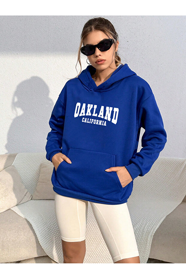 Blue Hooded Oakland Printed Unisex Sweatshirt Hoodie