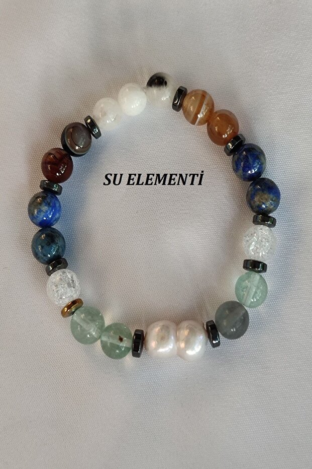 سوار من الحجر الطبيعي ذو العنصر المائي المعتمد (FIRST، FLORITE، NECEF، LAPIS LAZULI، AGATE، Moon STONE، HEMATITE)