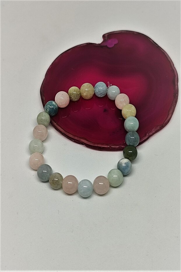 Certified 8 Mm Morganite Natural Stone Bracelet