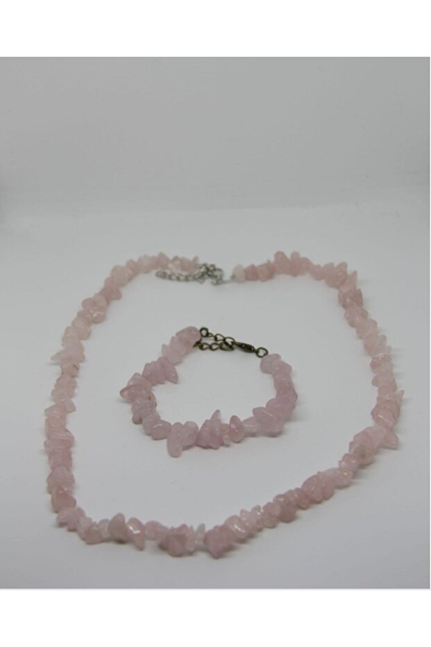 Pink Quartz Natural Stone Necklace and Bracelet Set
