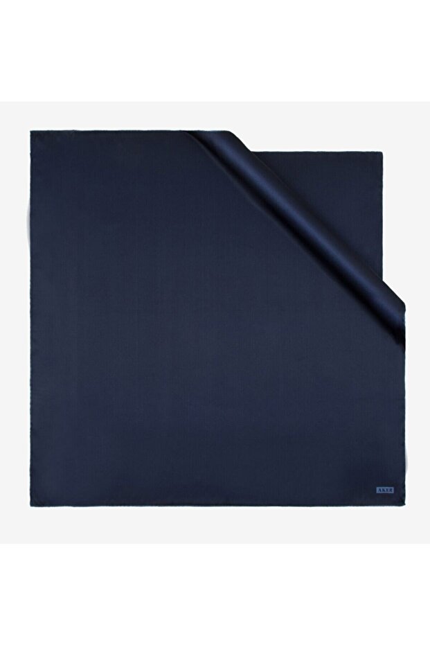 Women's Plain Navy Blue Twill Silk Scarf