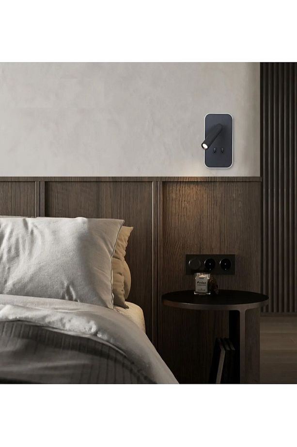 Tuvalu Siyah Çift Kademeli Yatak Başı Led Aplik 13 Watt Gün Işığı Okuma Lambası - 5
