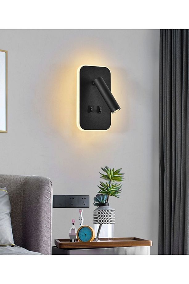 Tuvalu Siyah Çift Kademeli Yatak Başı Led Aplik 13 Watt Gün Işığı Okuma Lambası - 4