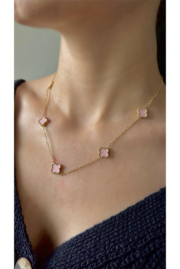 - Mini Pembe Yoncalı Çelik Kolye - 2