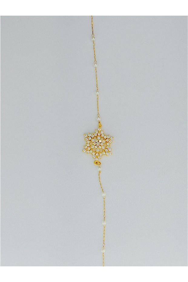 Gold Color Zircon Embellished Gear-Shaped Snowflake Steel Women's Bracelet