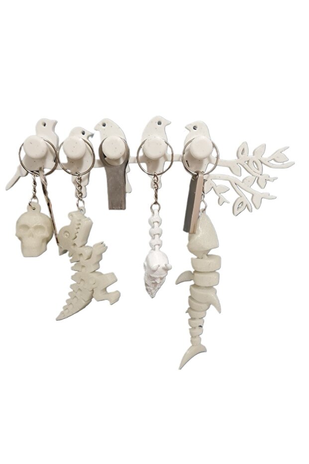 5 Kuşlu 5 Askılı Dekoratif Yapışkanlı Anahtar Askılık - 3