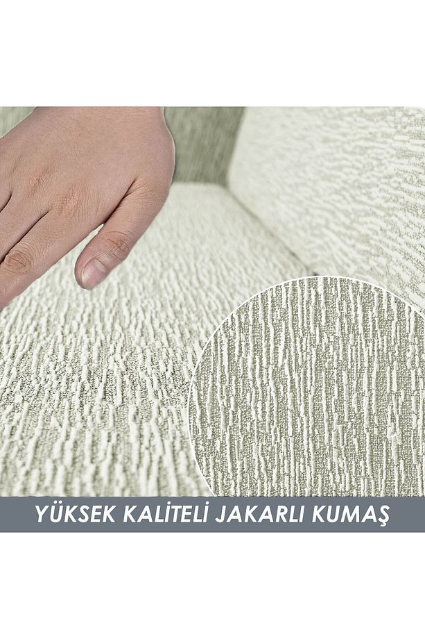 Riseler Jakarlı Düz Desen Likralı Esnek Yikanabilir Koltuk Örtüsü 3+3+1+1 Koltuk Takımı - 2
