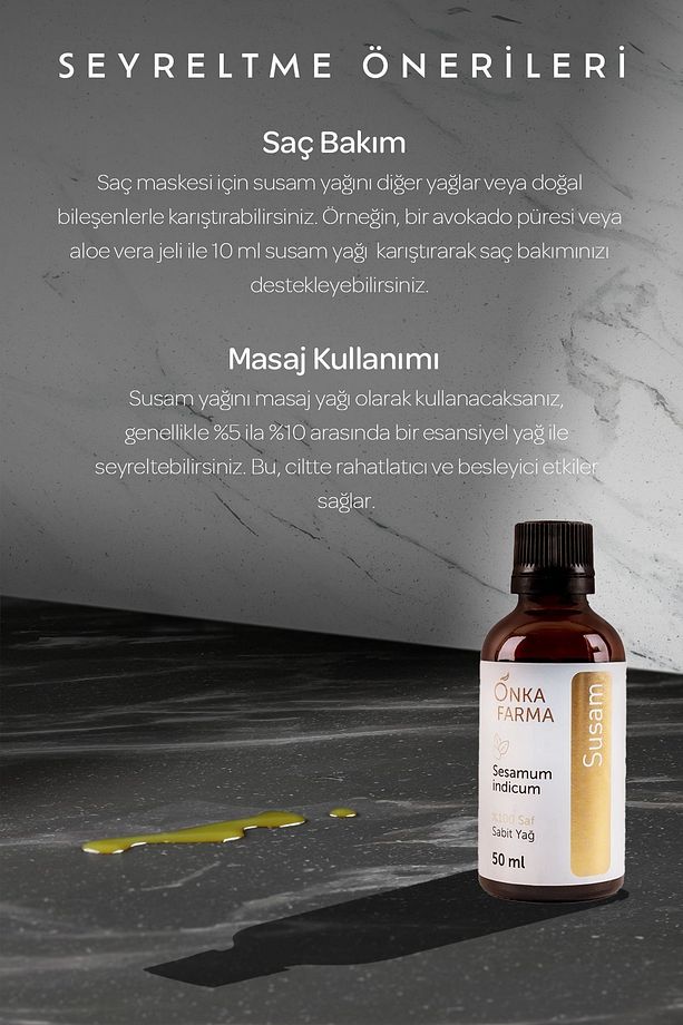 Onka Farma %100 Saf Susam Yağı - Soğuk Sıkım - 50 ml - 5