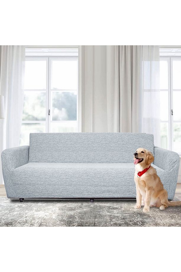 Riseler Jakarlı Düz Desen Likralı Esnek Yikanabilir Koltuk Örtüsü 3+3+1+1 Koltuk Takımı - 3
