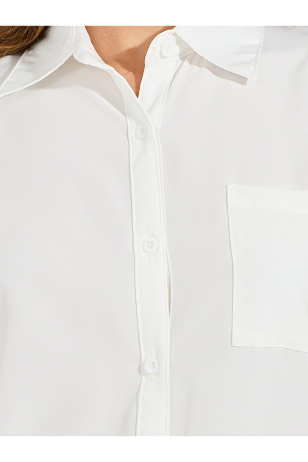 قميص سادة كبير الحجم بأزرار مع كتف منسدلة - 3