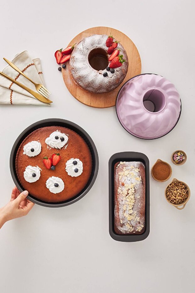 Multichef Valente 3 Parça Karbon Çelik Kek Kalıbı Seti Pink - 4