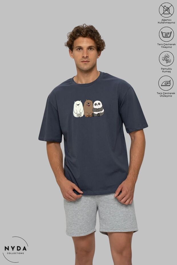 Unisex Crew Neck We Bare Bears Printed Cotton Oversize Short Sleeve T-Shirt