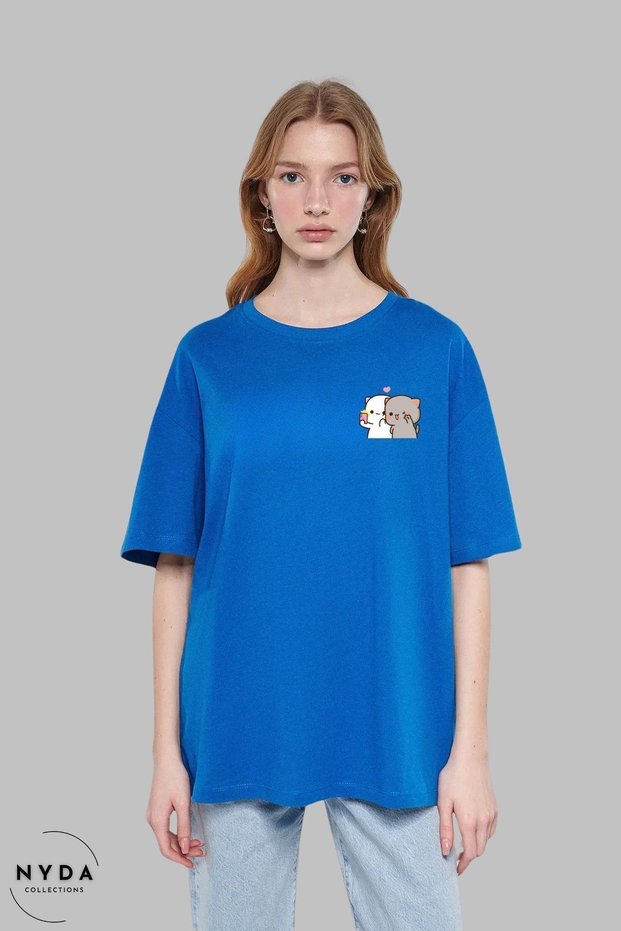 Unisex Crew Neck Bubu Dudu Selfie Printed Cotton Oversize Short Sleeve T-Shirt