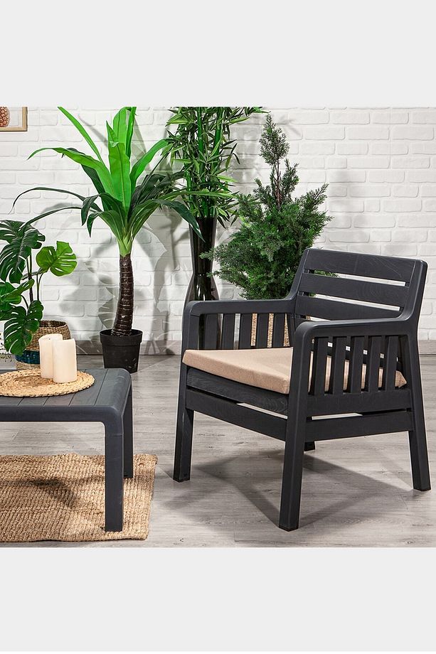 Lara 1 1 S /2 Kişilik Minderli Bahçe Balkon Oturma Takımı - Antrasit - 4