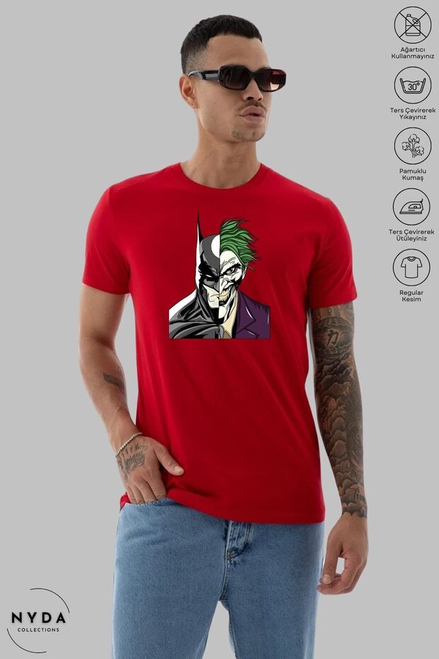Men's Oversize Crew Neck Cotton Batman And Joker Printed Short Sleeve T-Shirt