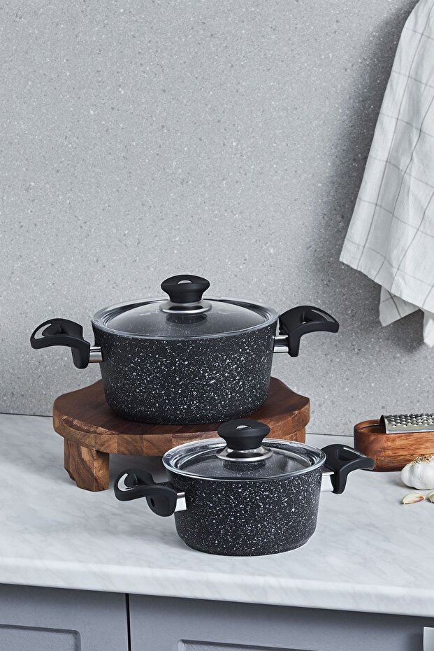 Defne Bio Granite 4 Piece Midi Cookware Set Black
