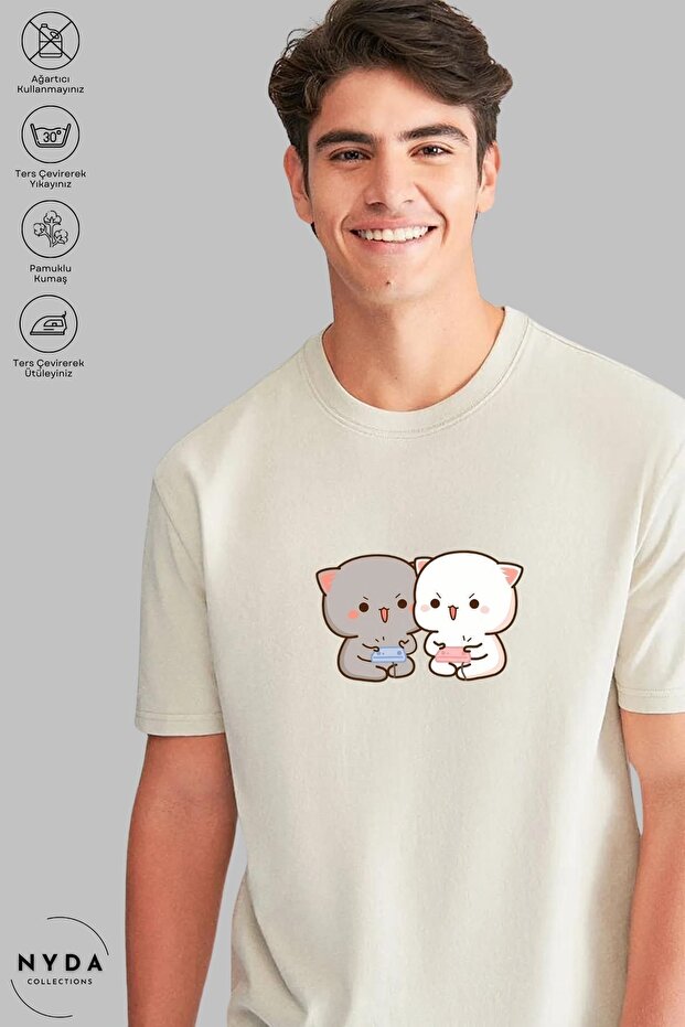Crew Neck Bubu Dudu Game Printed Cotton Unisex Oversize T-Shirt