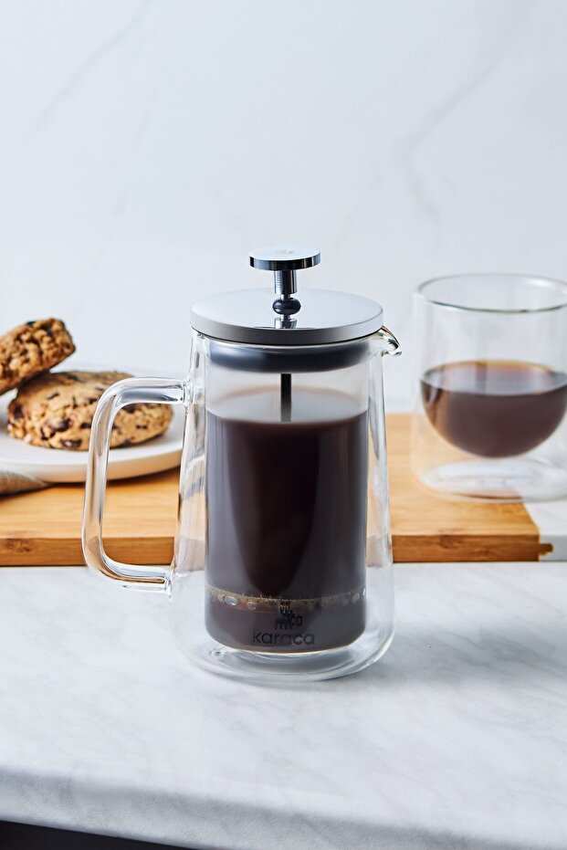 Pia Conical Double-Walled Borosilicate Glass French Press 350 ml Metallic