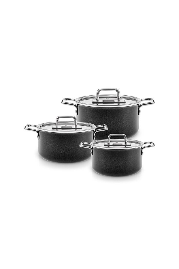 Swiss Crystal Mastermaid 6 Piece Midi 0 Oil-Free Non-Stick Cookware Set Shiny Black