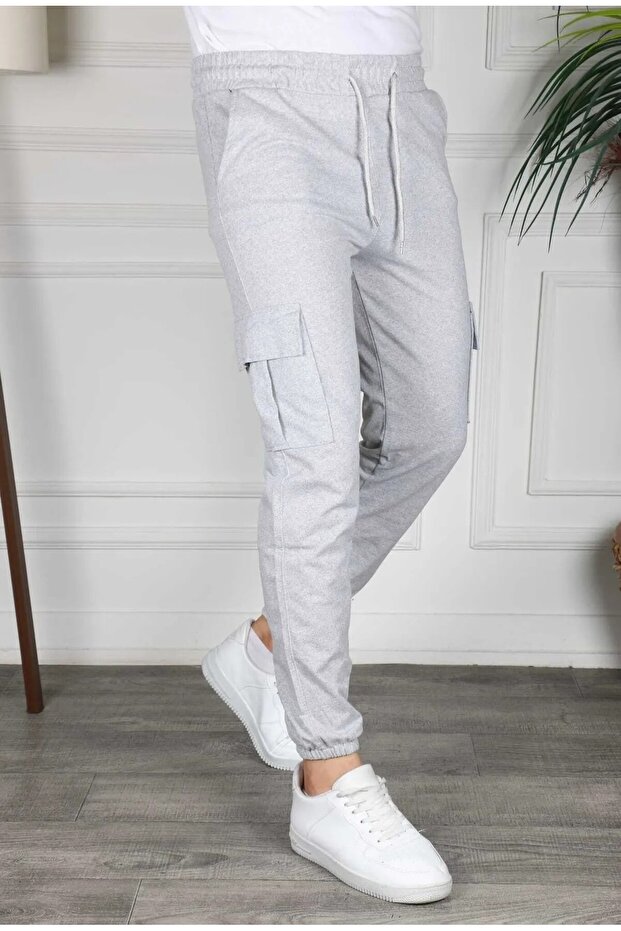 Premium Gray Sweatpants - Cargo Pocket and Rubber Leg