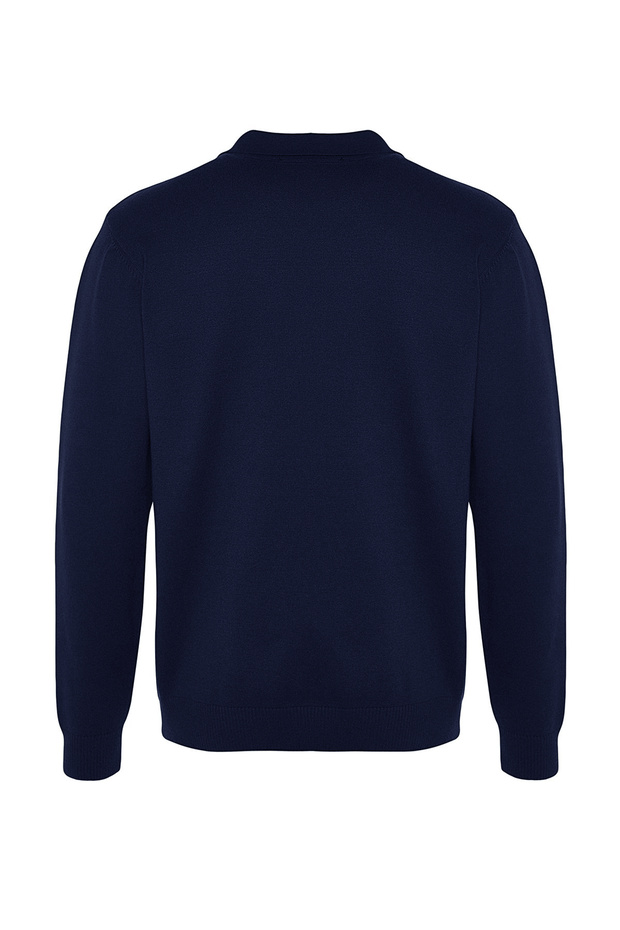 Lacivert Erkek Regular Polo Yaka Düz Triko Kazak TMNAW24KZ00067 - 10