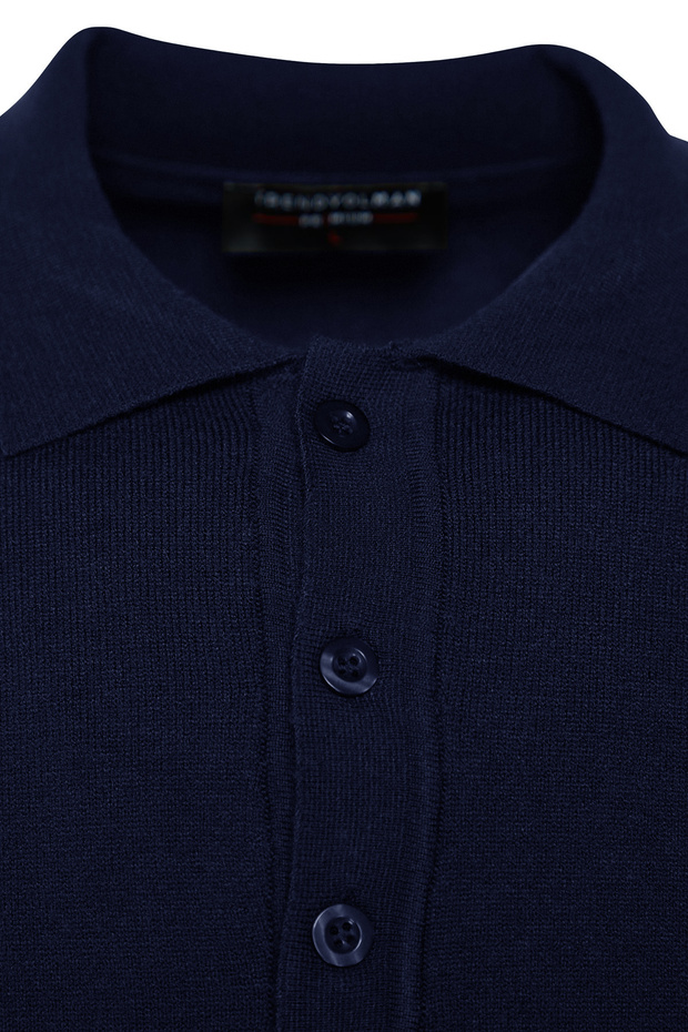 Lacivert Erkek Regular Polo Yaka Düz Triko Kazak TMNAW24KZ00067 - 8