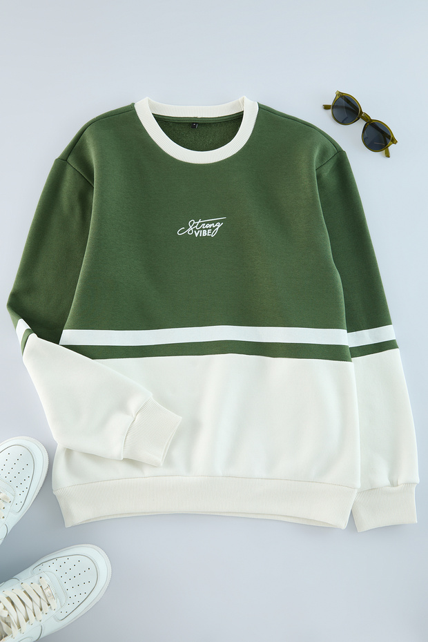 Haki Regular/Normal Kesim Uzun Kollu Baskılı Panelli Sweatshirt TMNAW23SW00140 - 6