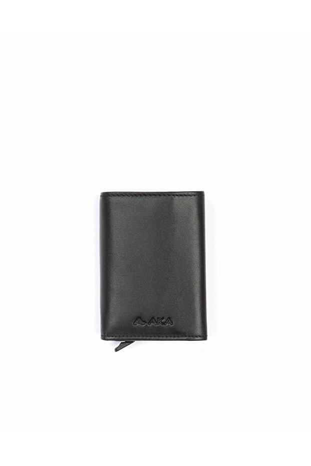 Black Leather Card Holder Wallet with Mechanical Closure 5004 1