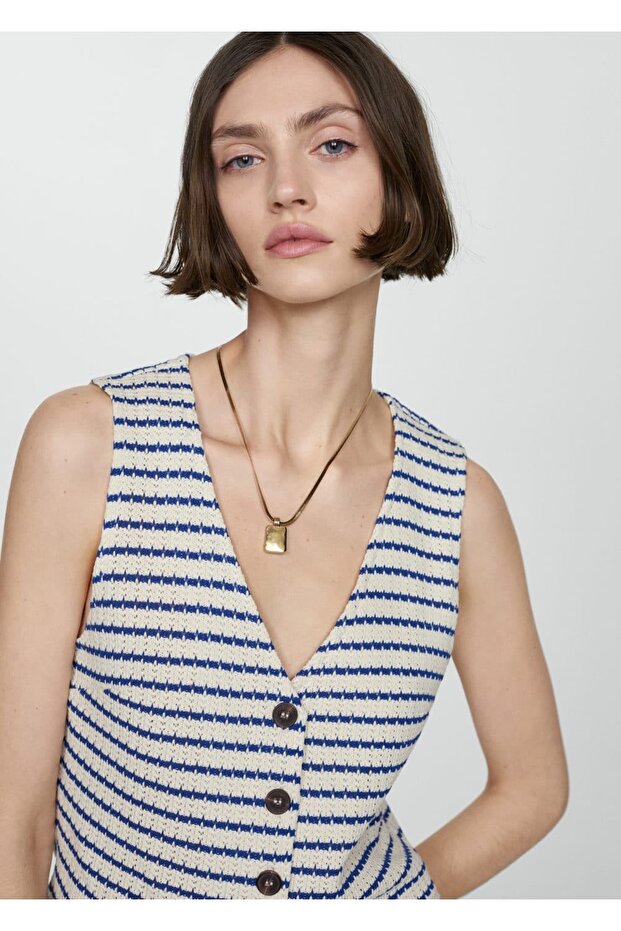 Çizgili dantel bluz - 6