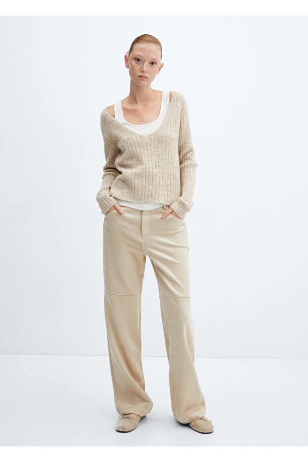 V yaka lastik örgü kazak - 2