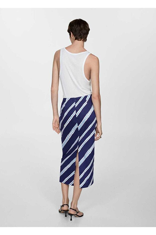 Çizgili yırtmaçlı etek - 4