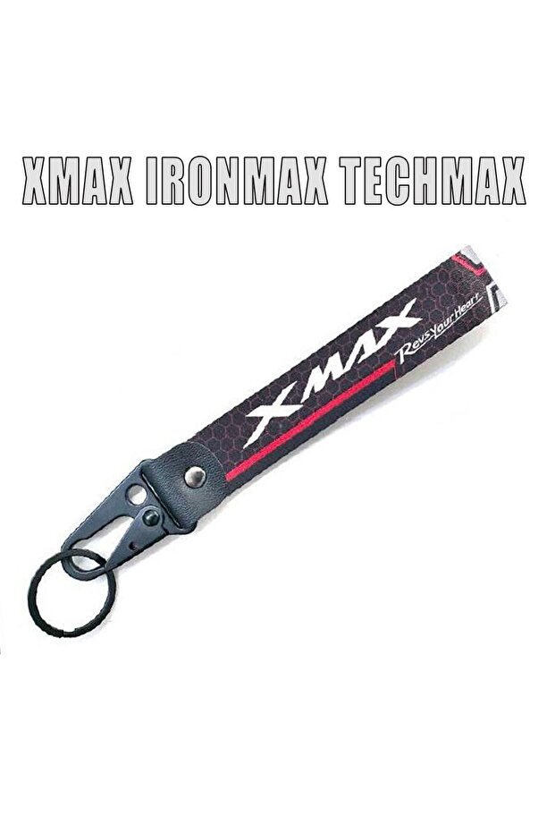 سلسلة مفاتيح Xmax Techmax Ironmax مع حلقة تسلق من القماش مطبوع عليها شعار Xmax