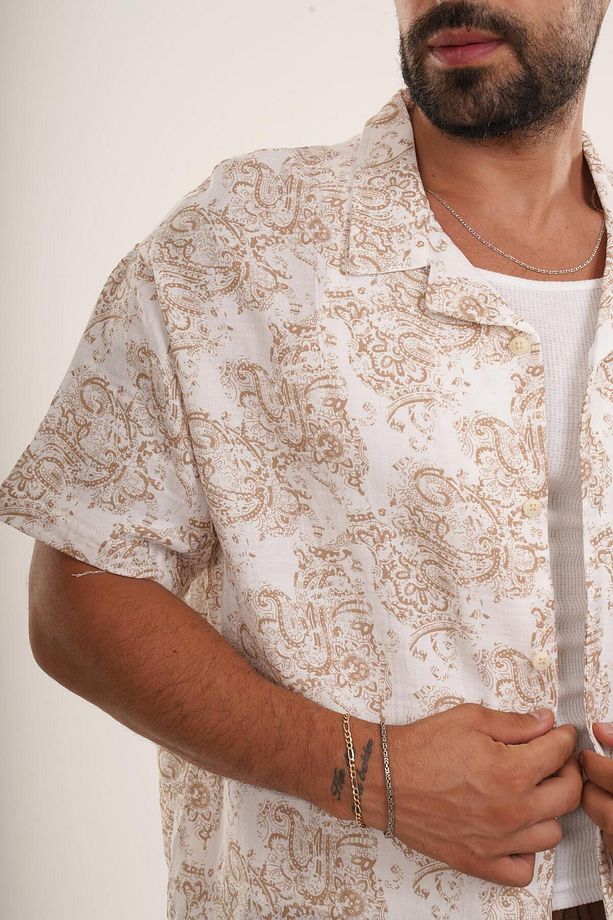 Vizon Etro Desen Oversize Keten Gömlek EST E70176 - 3