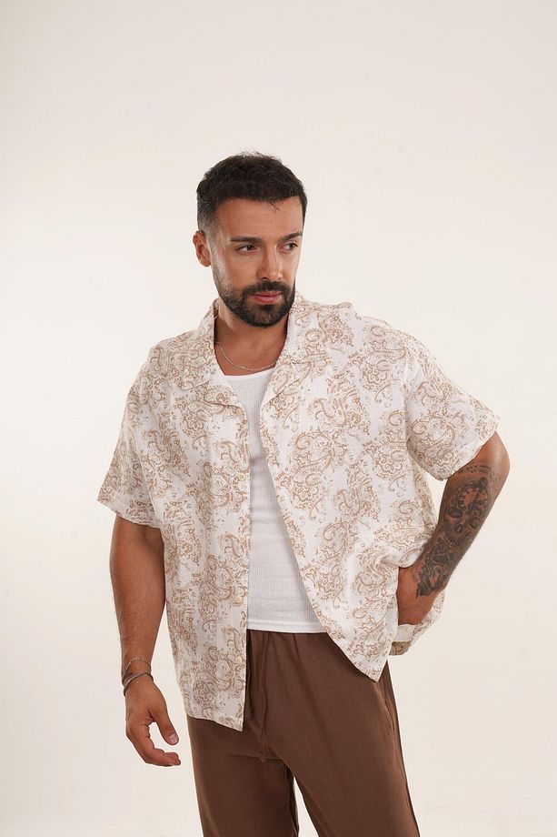 Vizon Etro Desen Oversize Keten Gömlek EST E70176 - 1