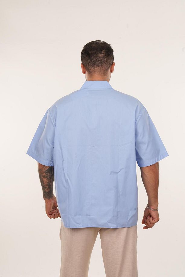 Mavi Kısa Kollu Oversize Gömlek VMS 40367 - 2