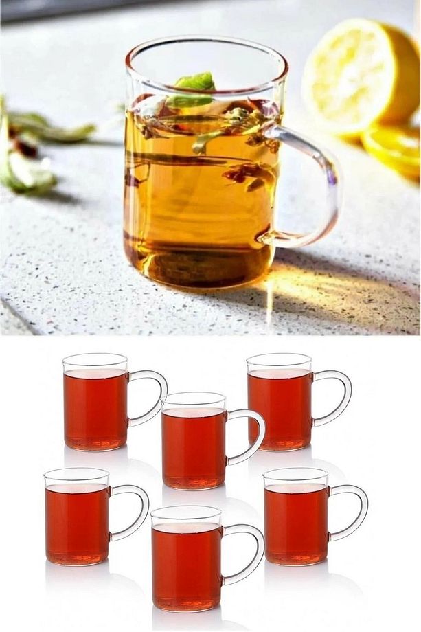 Cam Bardak Kupa Seti Ince Borosilikat Isıya Dayanıklı Çay Kahve Bardağı Kulplu 6 Adet 200 ml - 2