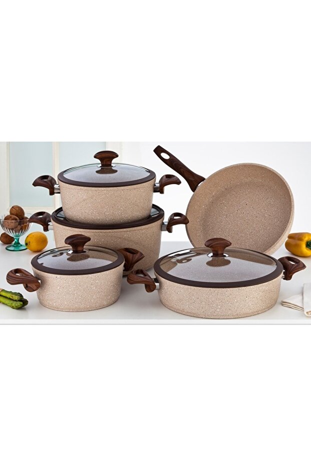 9 Parça Granit Brownstone Tencere Seti - 1